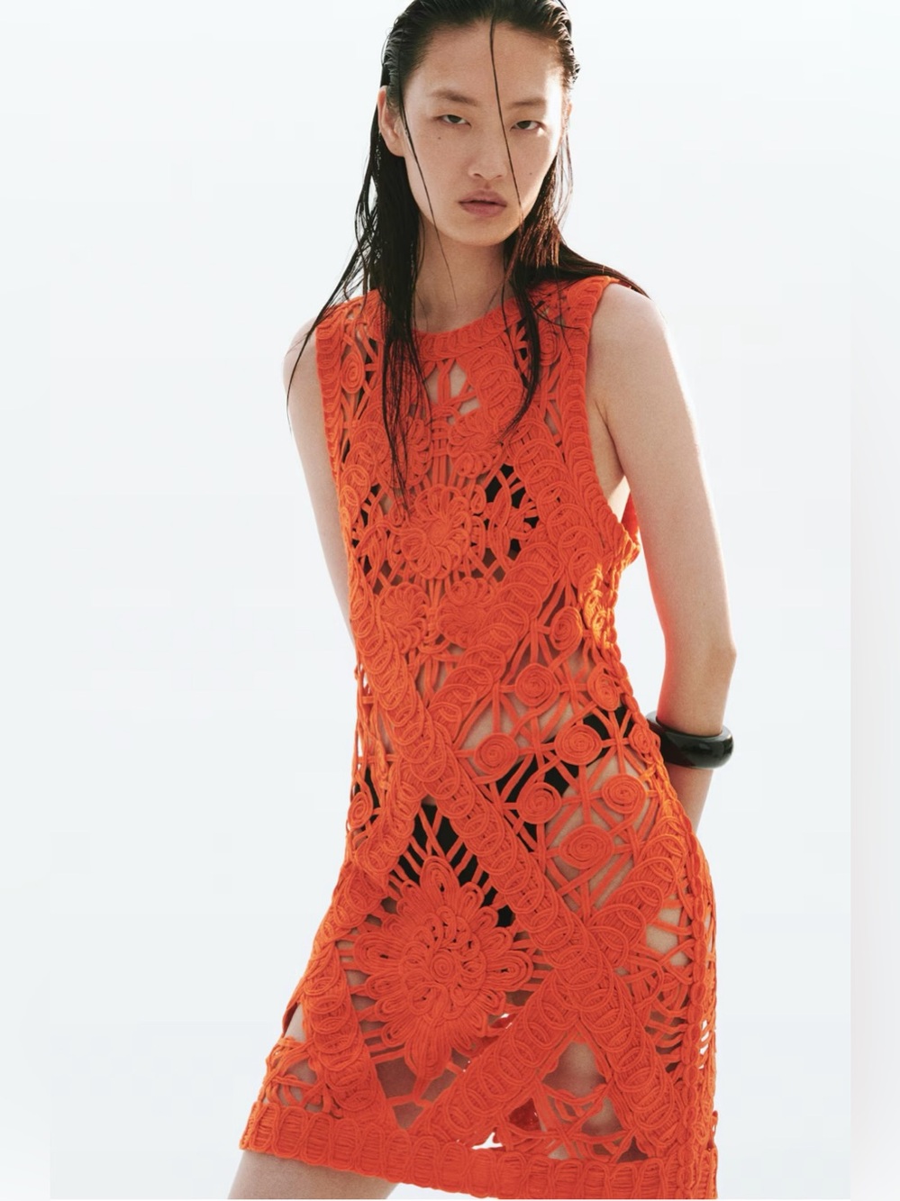 H&M NWT BRIGHT ORANGE CROCHET-LOOK MINI DRESS SIZE SMALL